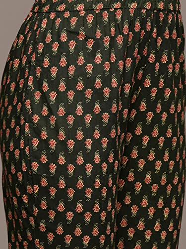 Image of anubhutee Women's Cotton Green Ethnic Motifs Printed Straight Kurta Suit Set With Palazzo And Dupatta