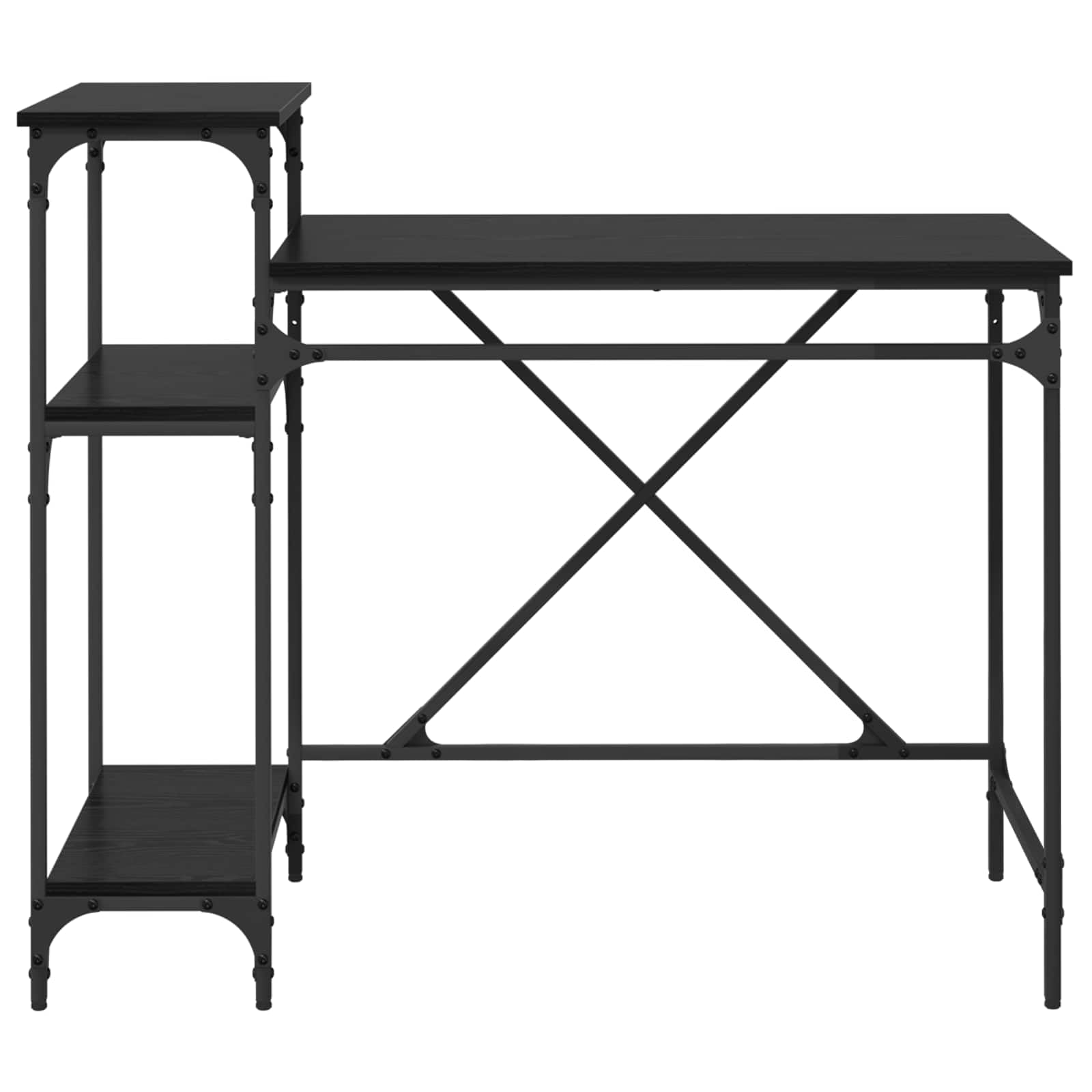 Scrivania con ripiani, 105 x 50 x 90 cm, scrivania industriale per computer, colore nero, effetto rovere, stabile tavolo da ufficio in legno per casa, stile loft urbano