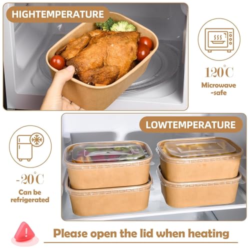 50 Pack Disposable Meal Prep Containers, 25oz Disposable Large Paper Bowls with Lids and Forks for Salad, Noodles, Freezer and Microwavable Storage Use Cardboard Food Containers - Image 5