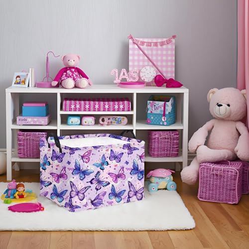 Image of Rectangular Butterfly Basket Baby Storage Basket Storage Bin Organizer Box Room Decor(Purple Butterfly)