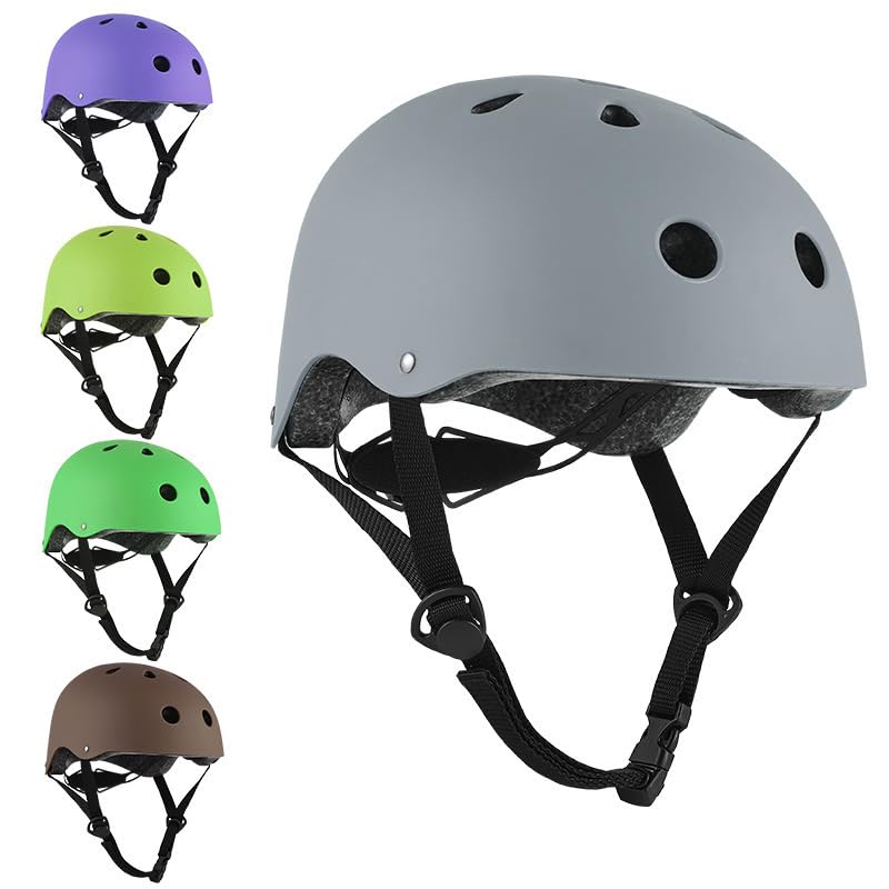 Multifunctional Sports Helmet for Kids & Adults – Adjustable, Ventilated Safety Helmet for Cycling, Skateboarding, Inline Skating, Balance Bikes, and Ice Skating (Gray, S(48-55cm))