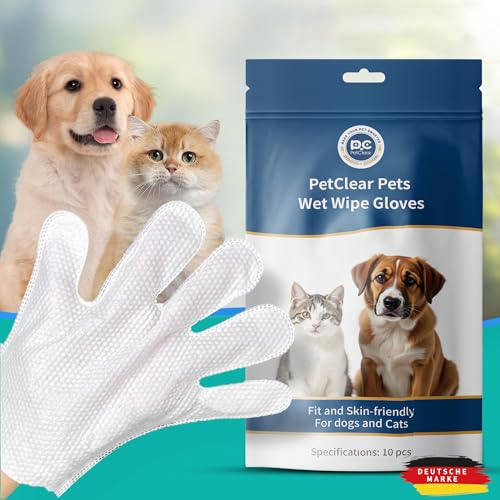 Petclear Pet Glove Wipe for Dog, Wash Free, Thickened, Gentle Cleaning Grooming Wipes for Daily Care and Traveling, Easy Use on Fur Face, Body, Ear, Eye, Paws and Bum, 10PCS/Pack