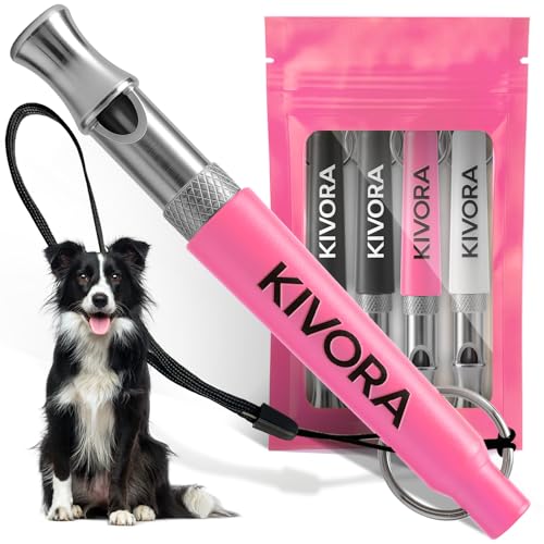 KIVORA 4 Pack Dog Whistle to Stop Barking Neighbors Dog,304 Stainless Steel Adjustable Ultrasonic Silent Dog Training Whistle for Recall & Bark Control,Professional Whistle Suitable for All Dogs(pink)