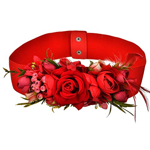 Littleluluda Red Rose Wedding Bride Belt Sash Elastic Waist Band Flower Belts For Dress #TOP5