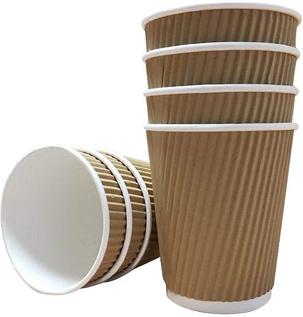 We Can Source It Ltd - 500 x Kraft 12oz Ripple Cups - 3 Ply Insulated Paper Cups - Disposable Paper Hot Coffee Tea Drinking Cups