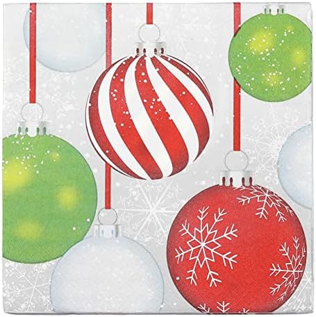 Paper Disposable Party Napkins, Dinner Size, Christmas Ornaments, 48-Count