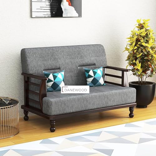 Image of DaneWood Wooden 6 Seater Sofa Set - 3+2+1, for Living Room, Drawing Room, Office & Lounge | Solid Sheesham Wood, Fabric (Brown)