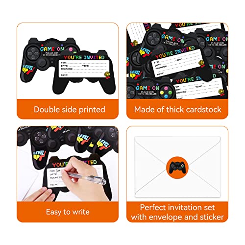 30 Pack Video Game Birthday Party Invitations Cards With Envelopes Video Game Party Supplies Fill In Birthday Invite Cards Stickers For Kids Boys Girls Game Lovers Birthday Party Decorations Favor #TOP2