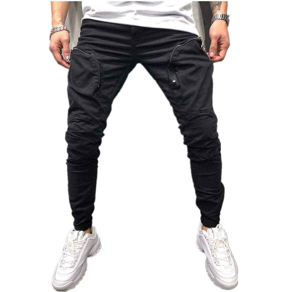 iOPQO Men's Sports Pants, Spring Casual Elastic Trousers Multi Pocket Work Wear Pants