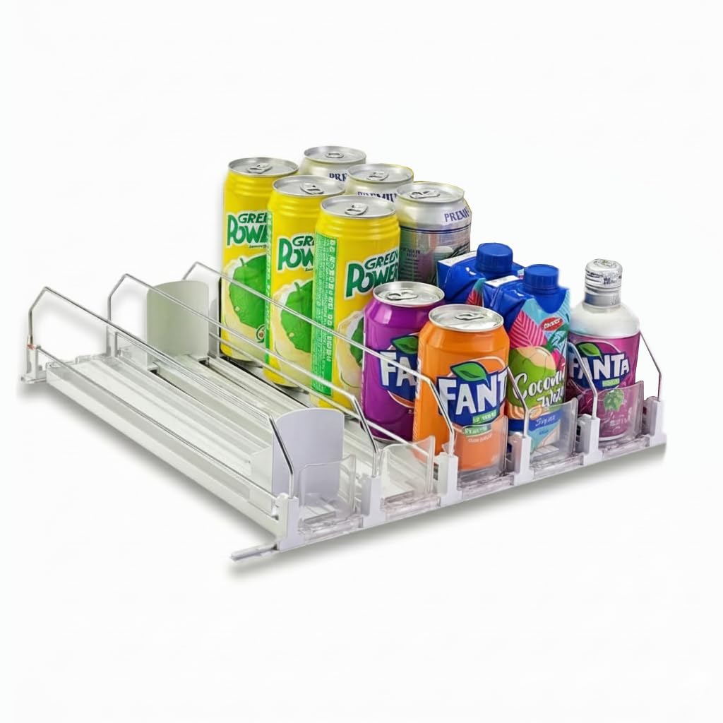 Deviory - Soda Can Organizer with Automatic Can Pusher | Refrigerator Drink Organizer | Beverage Dispenser for Soda, Cans and Bottles | Space-Saving |