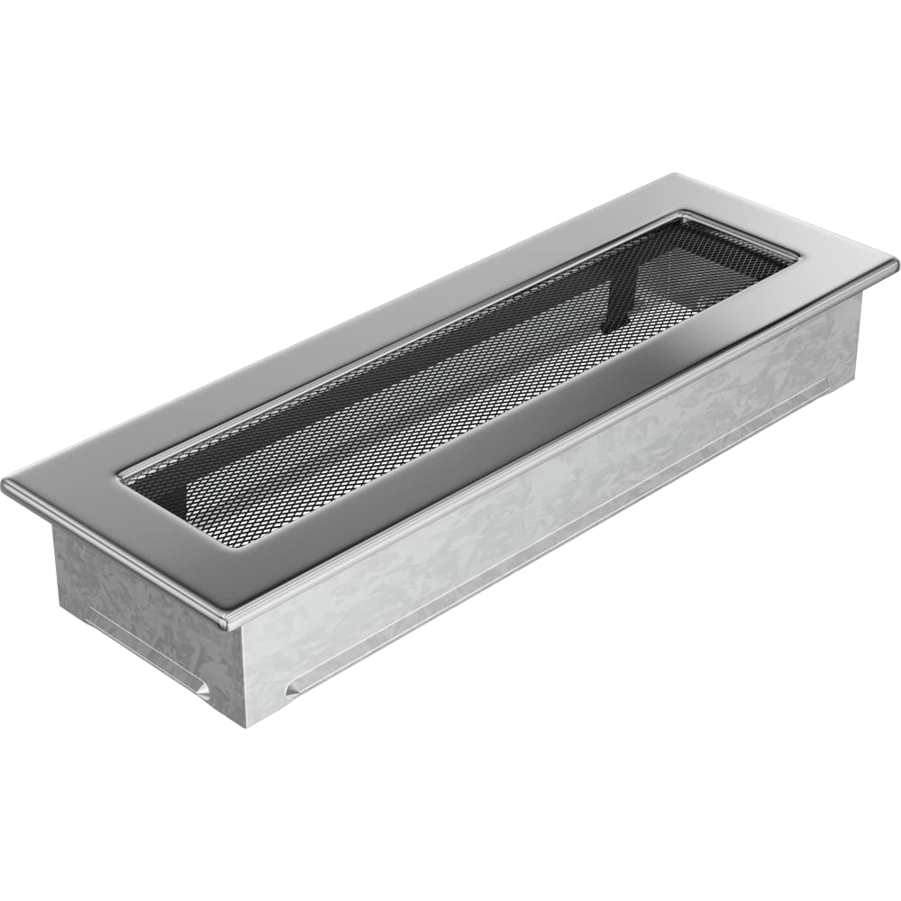 Grille d'aération Kratki en acier inoxydable nickelé pour cheminée design