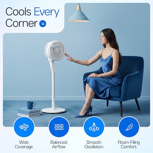 Image of oltao Bora Super Silent Pedestal Fan with Remote, Wide Angle Oscillation, Feather Touch Panel, Long Air Throw & Timer, Adjustable Height 2026