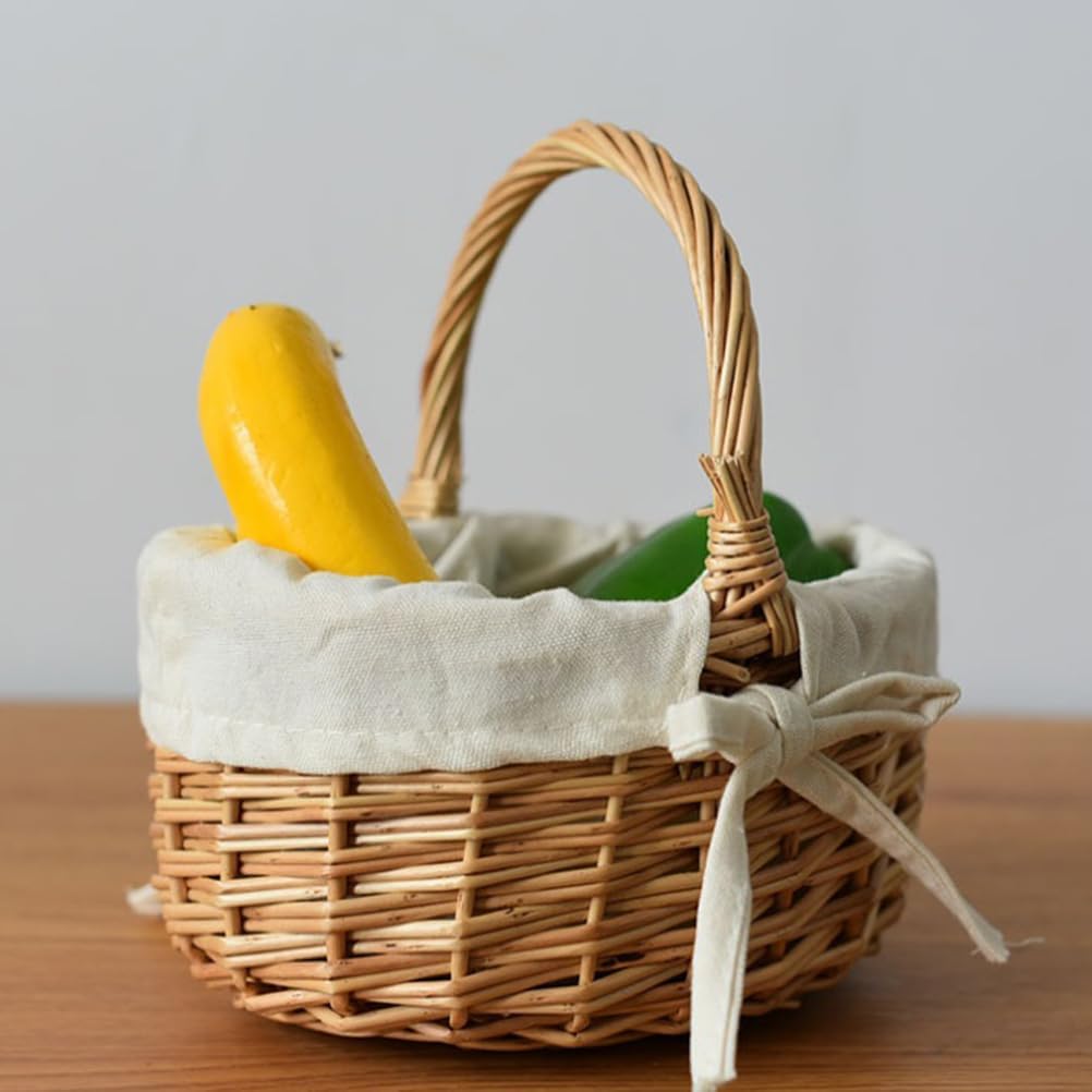 Amosfun Mini Wicker Basket Picnic Basket Fruit Egg Bread Flower with Handle 6.7 x 7.9 x 4.3 Inch