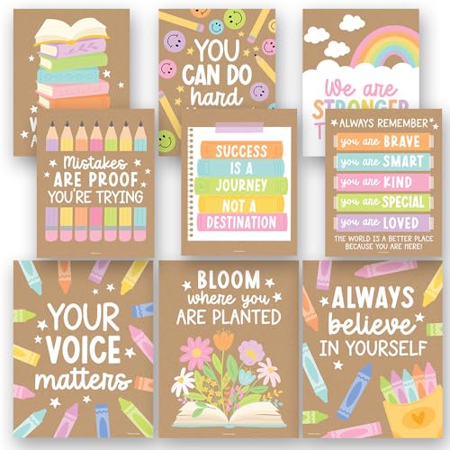 Hadley Designs Motivational Poster for Classroom Decor - 9 Growth Mindset Classroom Posters Elementary, Inspirational Wall Decor Middle School, Teacher Must Haves, Kraft Bulletin Board Decorations