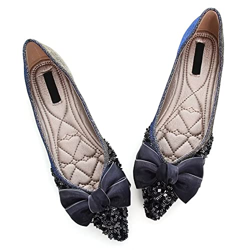 Stunner Bowknot Ballet Flats for Women Cute Bowtie Slip on Pointy Toe Rhinestone Dress Flat Shoes Loarfers3