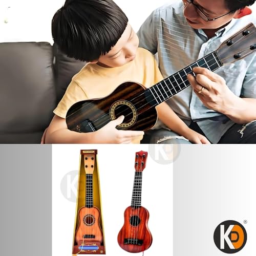 Image of K D Toy Guitar for Kids, 22 Inch Ukulele Style Acoustic Musical Instrument with 4 Nylon Strings & Pick, Educational & Safe Plastic Guitar Toy for Children Age 6+ (Wooden Texture Design)