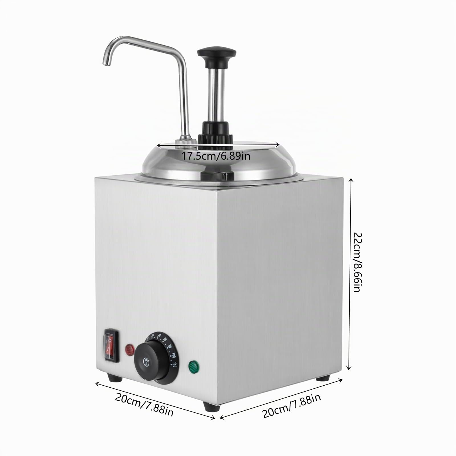 Elektrischer Saucenspender 800W, Edelstahl Pump Soßenspender, 2.5 L Fassungsvermögen, 30-110℃ Temperaturregelung, Heißer Fudge-Wärmer