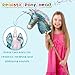 HollyHOME Sequin Unicorn Stick Horse Handcrafted Hobby Horse on a Stick with Wood Wheels Real Pony Neighing and Galloping Sounds Plush Unicorn Toy Blue 36 Inches(AA Batteries Required)