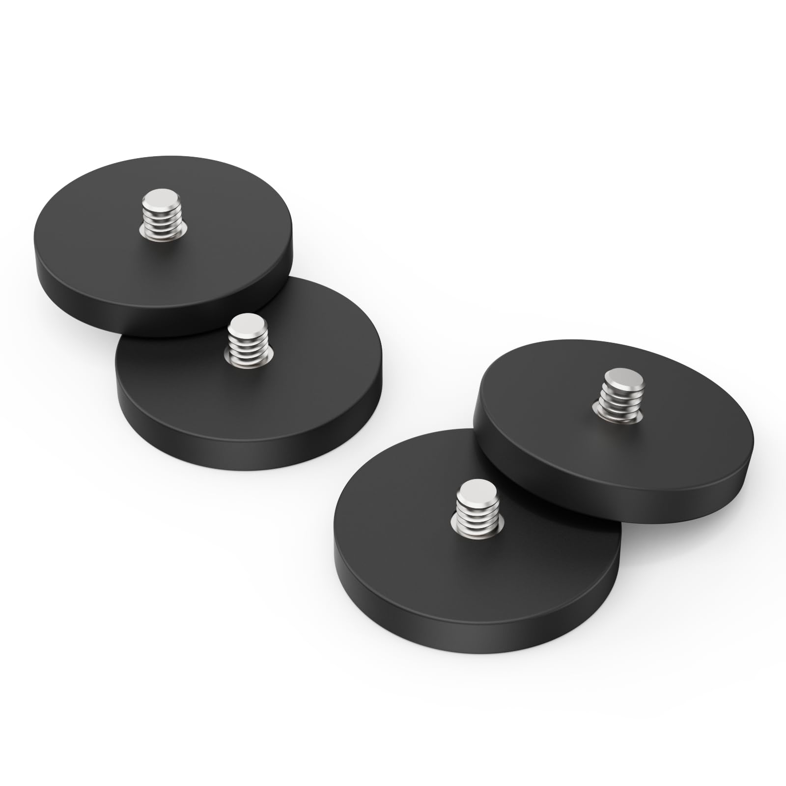 4 Pack Strong Rubber Coated Magnets with 1/4-20 Male Threaded Stud, Heavy Duty Neodymium Magnet, Powerful Magnet Mounting Base for Camera Light Bar