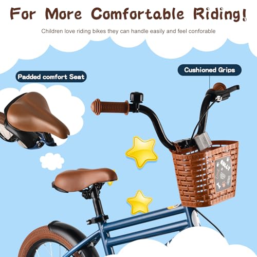 Image of RULLY 12 14 16 Inch Boys' Bike for Kids Ages 2-6, Toddler Bicycle with Training Wheels, Coaster Brake & Handbrake, and Front Basket(Blue Black Green)