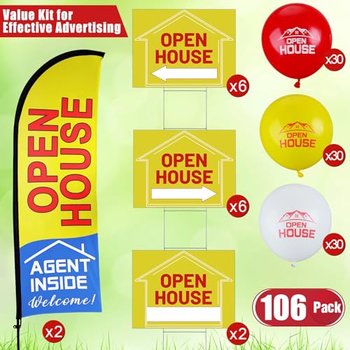 Buryeah 106 Pcs Open House Sign Kit for Real Estate Agent Supplies, Yellow - Image 3