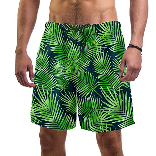 Bañador para hombre de natación y surf con diseño de hojas verdes tropicales de cintura elástica