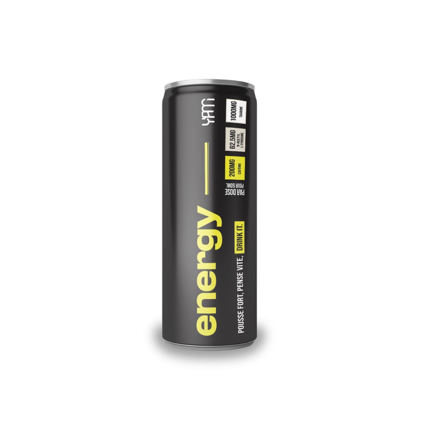 Yam Energy - Energy Drink sans sucres 200mg caféine 1000mg taurine - Booster d'énergie - 250mL - Lot de 24 - YAM Nutrition