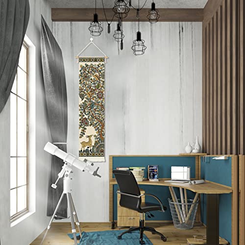 Hanging Poster Canvas Wall Art Paintings Of Elk And Tree Of Life Tapestry Ethnic Style Deer Bohemian Wall Tapestry With 2 Tassels And Wooden Hanging Rod Wall Decor Tapestry Decoration For Room #TOP5