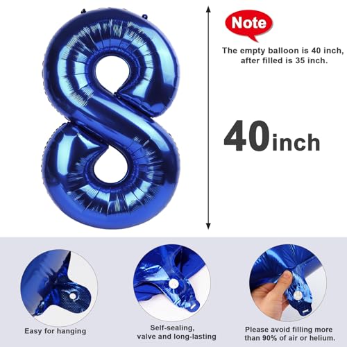 Image of 8 Balloon Numbers Birthday Decorations, 40In Navy Blue Balloons for Party | Eye-catching Appearance, Perfect Decorative Centerpieces, Convenient Self-sealing Structure, Widely for Various Occasions