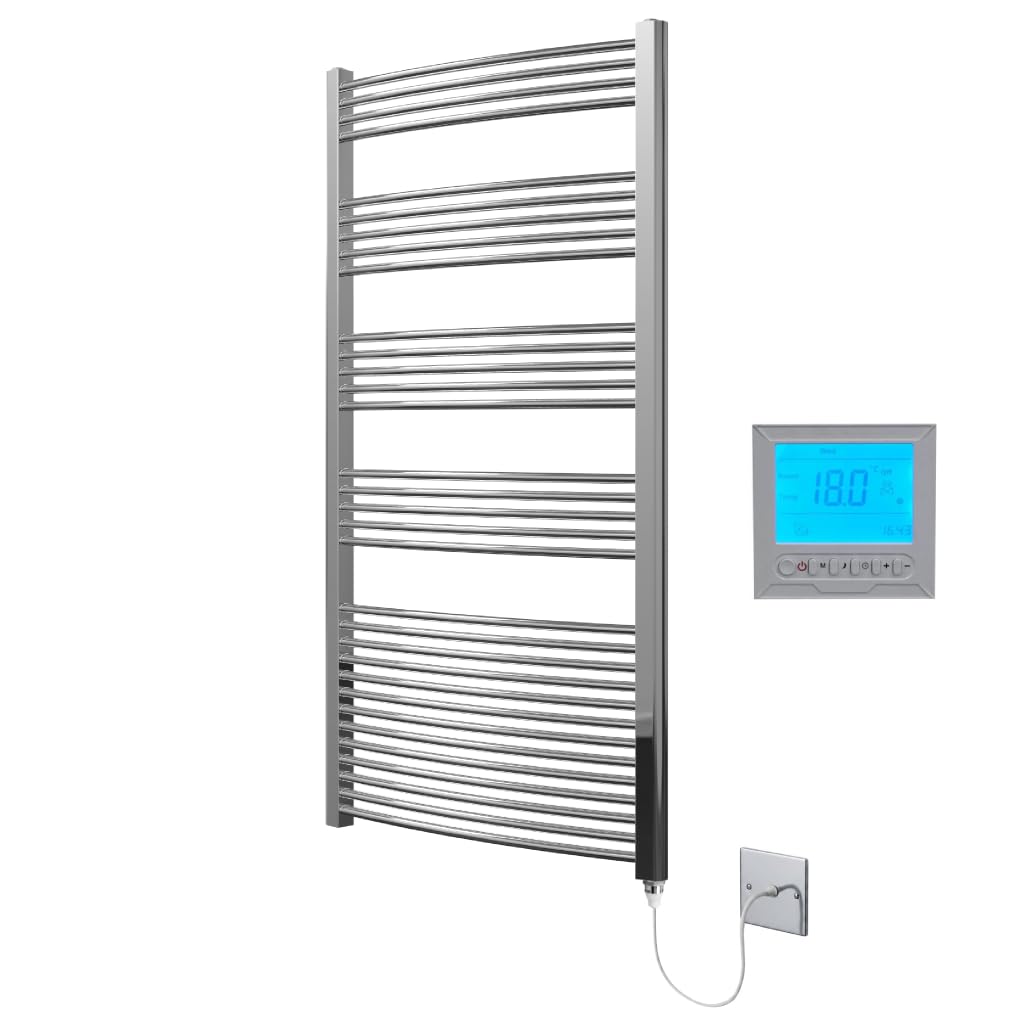 Greened House Chrome Electric Heated Towel Rail 600mm W x 1800mm H + Timer