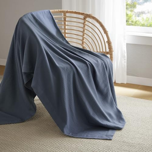 Image of Madison Park 100% Egyptian Cotton Twin Size Bed Blanket for Summer Blue