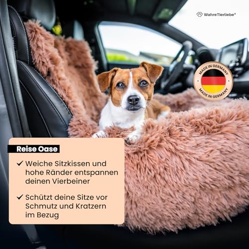 Wahre Tierliebe Hunde Autositz Fluffy inkl. Sicherheitsgurt - waschbarer Hundesitz Auto in schwarz/weiß für kleine, mittlere & große Hunde I Autositz Hund, Hundeautositz, Hund Auto, Hundebox