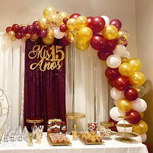 Image of Burgundy Sequin Backdrop Curtains,2 Panels 2FTx8FT Burgundy Curtain Backdrop Glitter Party Decorations Background Drapes for Wedding Birthday Anniversary Graduation Photo Booth Decor