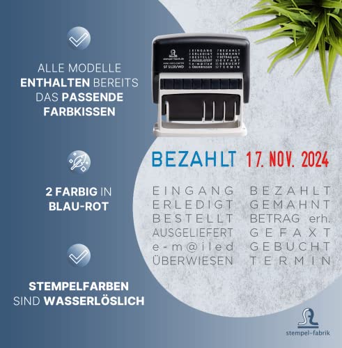 STEMPEL-FABRIK Datumstempel S120/WD/Selbstfärbender Stempel mit Datum & Texten (Eingangstempel, Bezahltstempel, Datumsstempel)