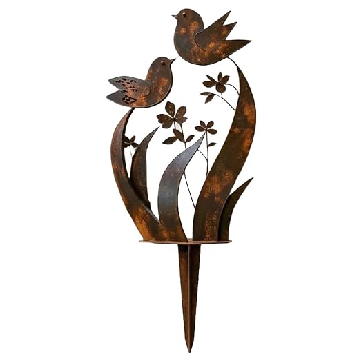 Bird & Wildflower Metal Garden Stake, Rustic Outdoor Decorative Stake, Weatherproof Metal Garden Art for Yard Lawn Patio Planters, Decorative Ornament Gift for Garden Lovers (1pcs)