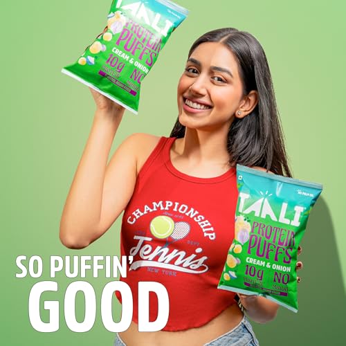 Image of Taali Jowar & Protein Puffs | 60 gm (Pack of 12) | Cream & Onion | Healthy Roasted Tasty Snacks, Ready to eat | 100% Veg., Gluten free products, No Cholesterol, No Trans-Fat