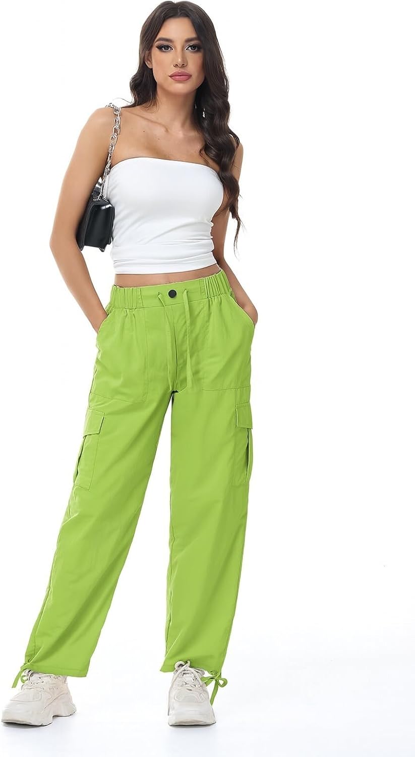 Womens Cargo Joggers Parachute Y2K Pants Lightweight Hiking Travel Scrub Pants Elastic Waist with Drawstring Quick Dry - Image 3