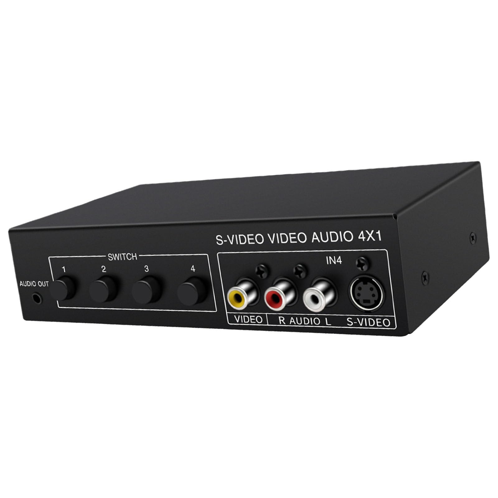 Commutateur S-Vidéo 4x1 avec sortie sonore de 3,5 mm Boîtier métallique Commutateur de remplacement 4 en 1 Out 720P Home Cinéma Changement