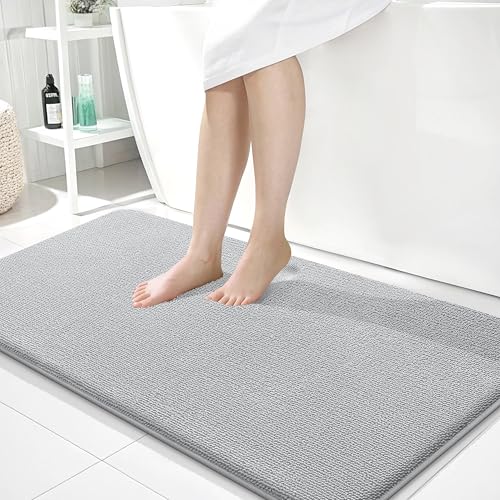 Image of OLANLY Thick Memory Foam Bathroom Runner Rugs 44x24, Extra Soft Absorbent Long Bath Rug, Quick Dry, Non-Slip, Machine Washable Bath Mat for Bathroom, Tub and Shower, Home Decor Accessories, Light Grey