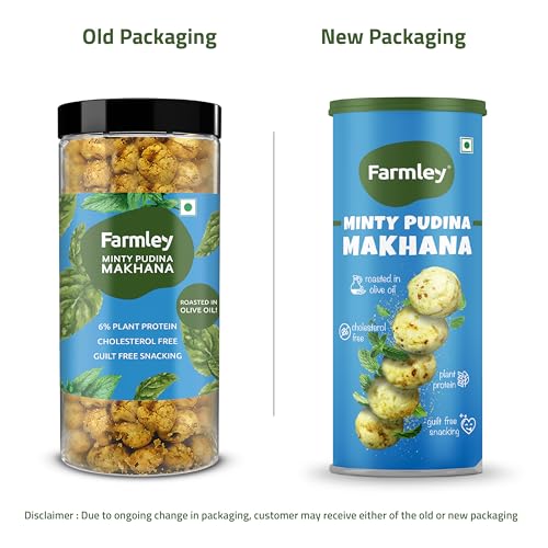 Image of Farmley Roasted & Flavored Makhana Pack of 12 (77g Each) | Minty Pudina, Peri Peri, Tangy Tomato & Cream & Onion | Healthy Namkeen Snack | Gluten Free | Rich in Protein & Fiber | Roasted in Olive Oil