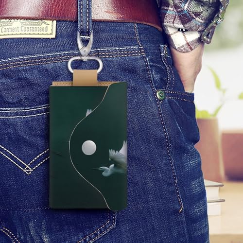 White Birds Flying in The Air Key Holder Bag PU Leather ID Card Holder Keychains Case Cover for Men Women4