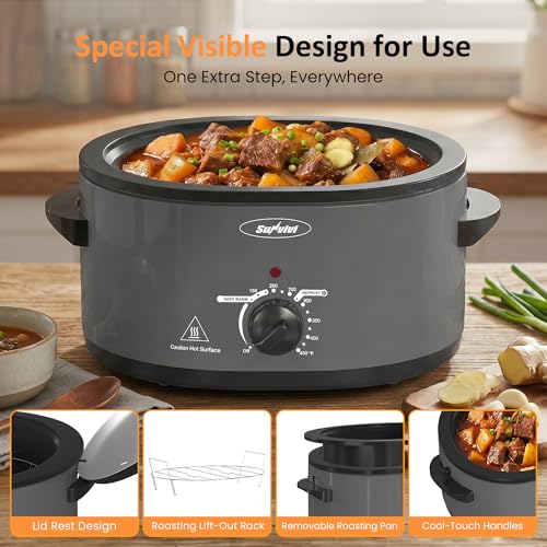 Image of Sunvivi Electric Roaster Oven for Small Families, 8QT Portable Roaster with Self-Basting Lid Defrost & Keep Warm, Adjustable Temp 150F-450F for Baking, Slow Cooking, Buffet Serving & RV Camping