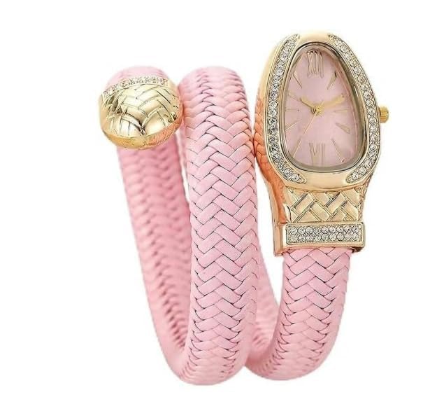 Image of Serpentine Snake Watch for Women with Spiral Wrap Bracelet, Roman Numeral Dial, Quartz Movement Metal Bezel Wrist Watch