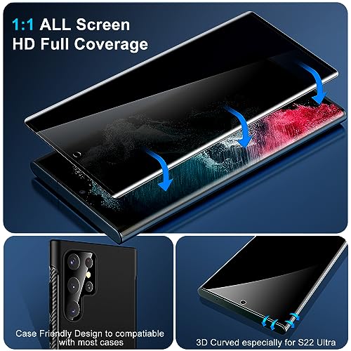 Image of [2+2 Pack] Glass Privacy Screen Protector for Samsung Galaxy S22 Ultra 5G, 9H Tempered Glass, Ultrasonic Fingerprint Compatible,HD Clear Anti-Spy Film for Galaxy S22 Ultra Glass Screen Protector