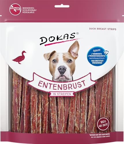 DOKAS - Snack di ottima qualità senza cereali, a strisce, per cani, con filetto di anatra