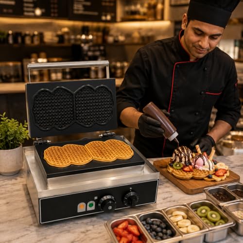 Image of 2PCS Round Waffle Machine, Commercial Electric Waffle Maker Machine, Professional Belgian Waffle Maker for Cafe Bakery