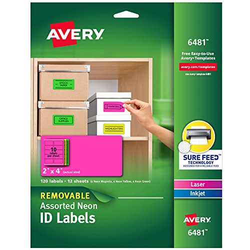 Étiquettes multi-usages fluo amovibles Avery 5 x 10,2 cm 6481 pour signalétique couleur