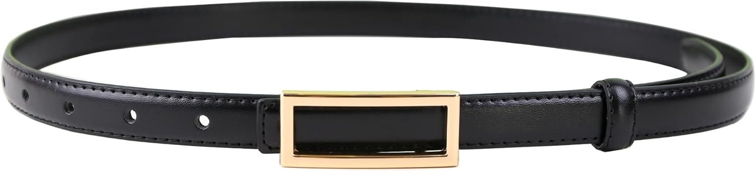 Women's Belt, Adjustable Leather Belt for Women, Thin Waist Belt, Skirt Belt, Pants Belt, Perfect for Pairing with Dresses, Pants, Outerwear, Featuring Gold-tone Ring Buckle