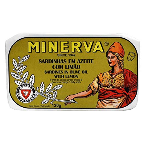 Minerva - Gourmet canned whole Sardines in olive oil and lemon - 4.23oz / 120gr (Pack of 5 cans)