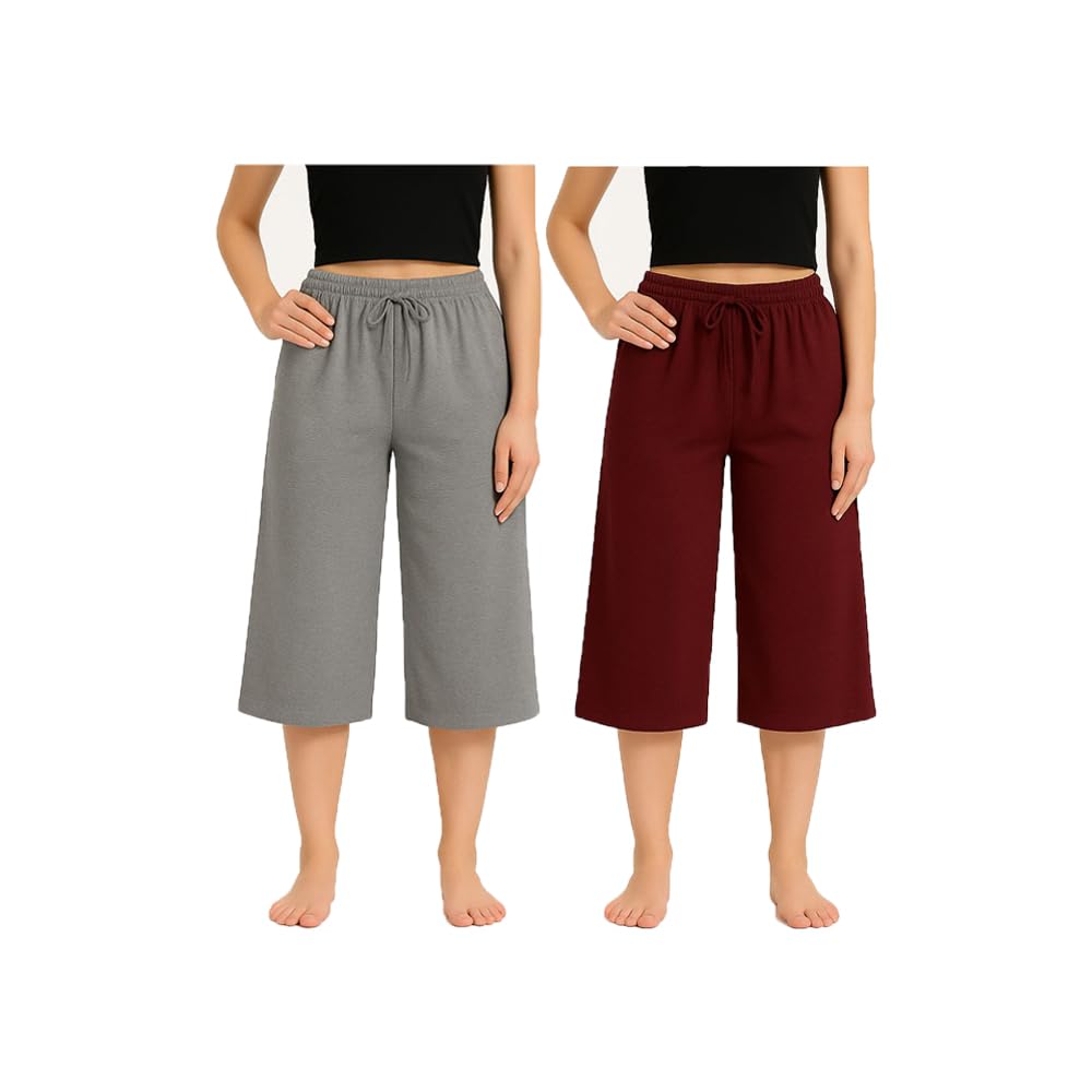 Womens Loosefit Capri For Girls 2Pack (Grey, Marrone)-image-29